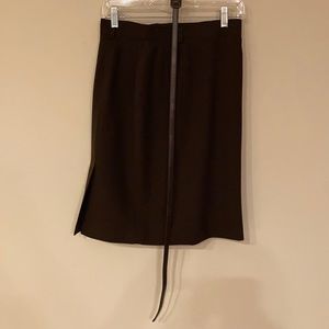 Dark chocolate skirt w/side slit and back zipper.